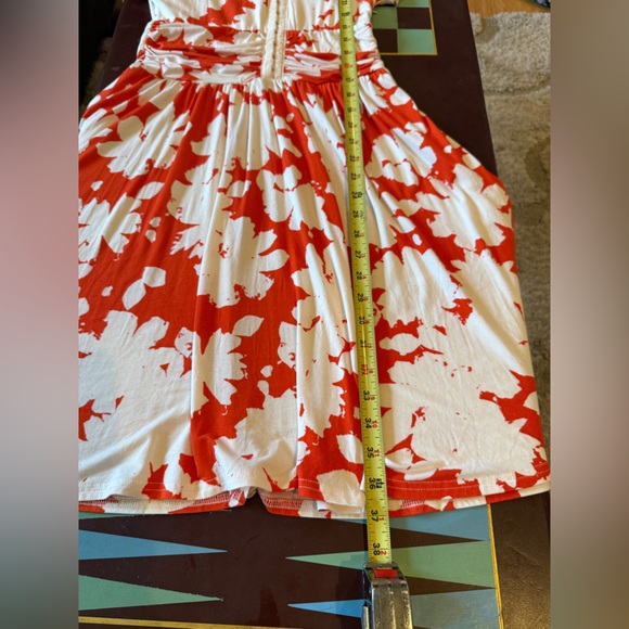 MAEVE Anthropologie Summer Breeze Dress S Orange/White Rayon Knit Ruched Waist - Picture 15 of 15